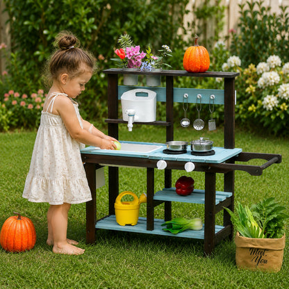 Little Teekie Wooden Mud Kitchen with Cooking Accessories