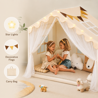 Little Teekie Kids Play Tent with Mat Star Lights and Flags
