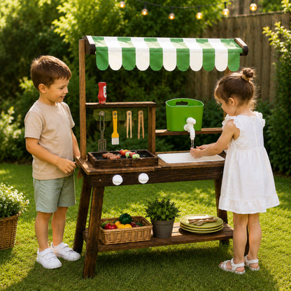 Little Teekie Wooden Outdoor BBQ Kitchen with Canopy