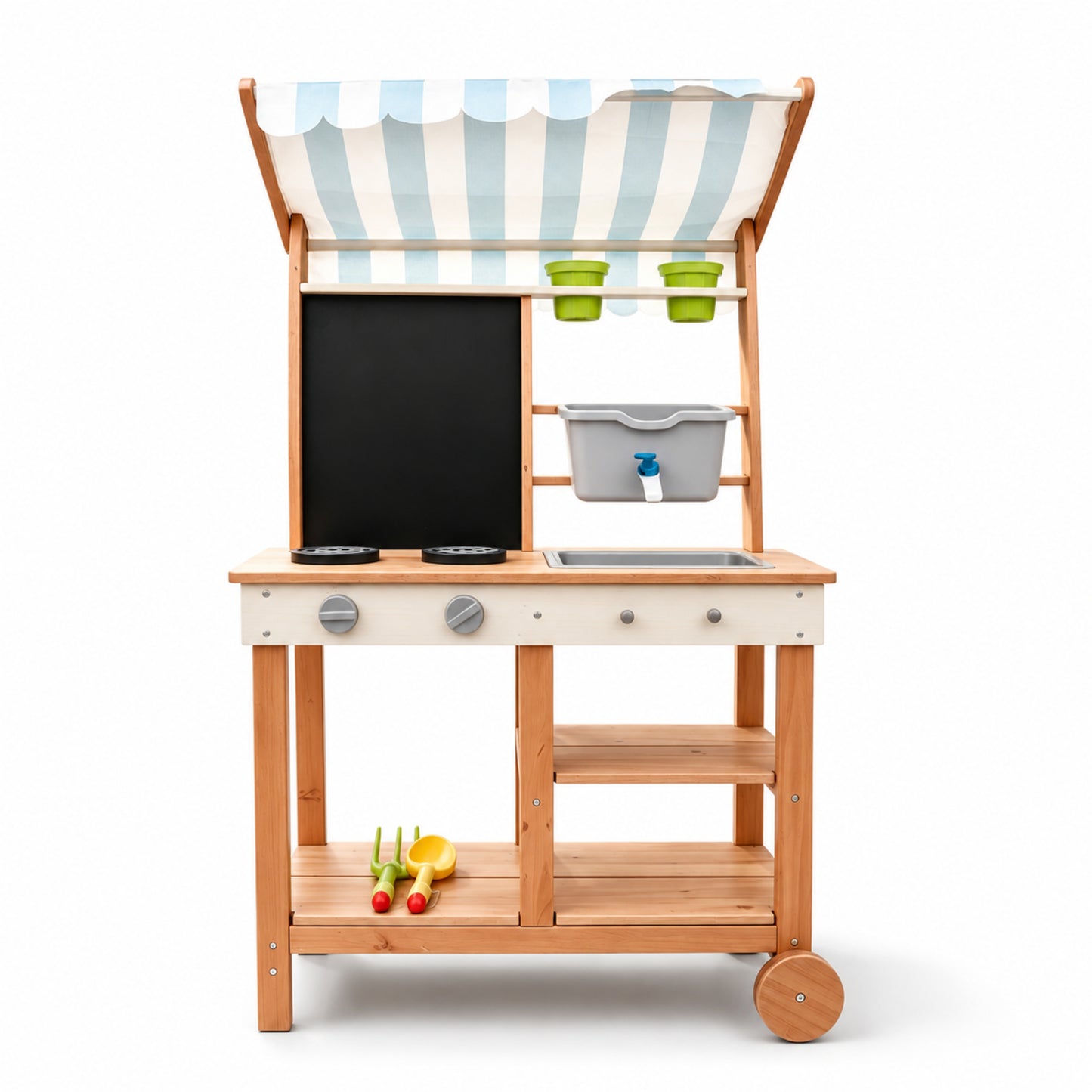 Little Teekie Wooden Mud Kitchen with Canopy, Blackboard & Running Water
