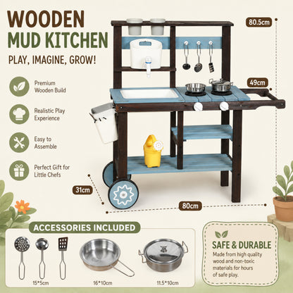Little Teekie Wooden Mud Kitchen with Cooking Accessories