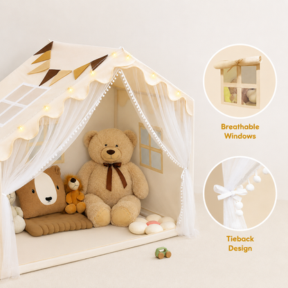 Little Teekie Kids Play Tent with Mat Star Lights and Flags