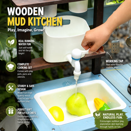 Little Teekie Wooden Mud Kitchen with Cooking Accessories