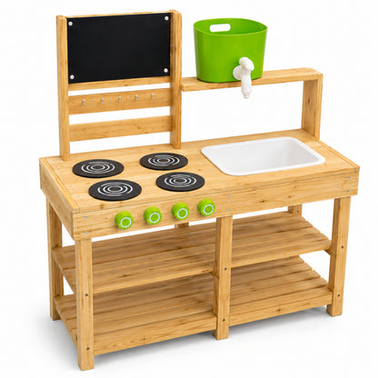 Little Teekie Wooden Outdoor Mud Kitchen with Blackboard