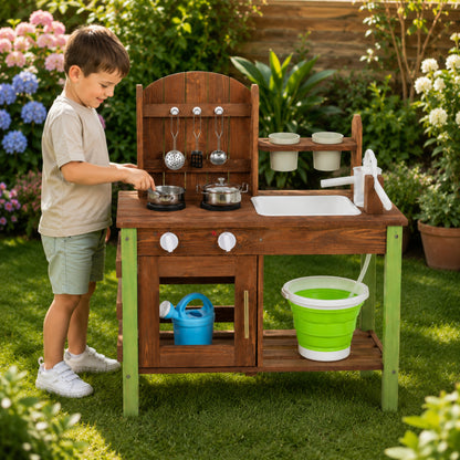 Little Teekie Wooden Mud Kitchen with Water Pump