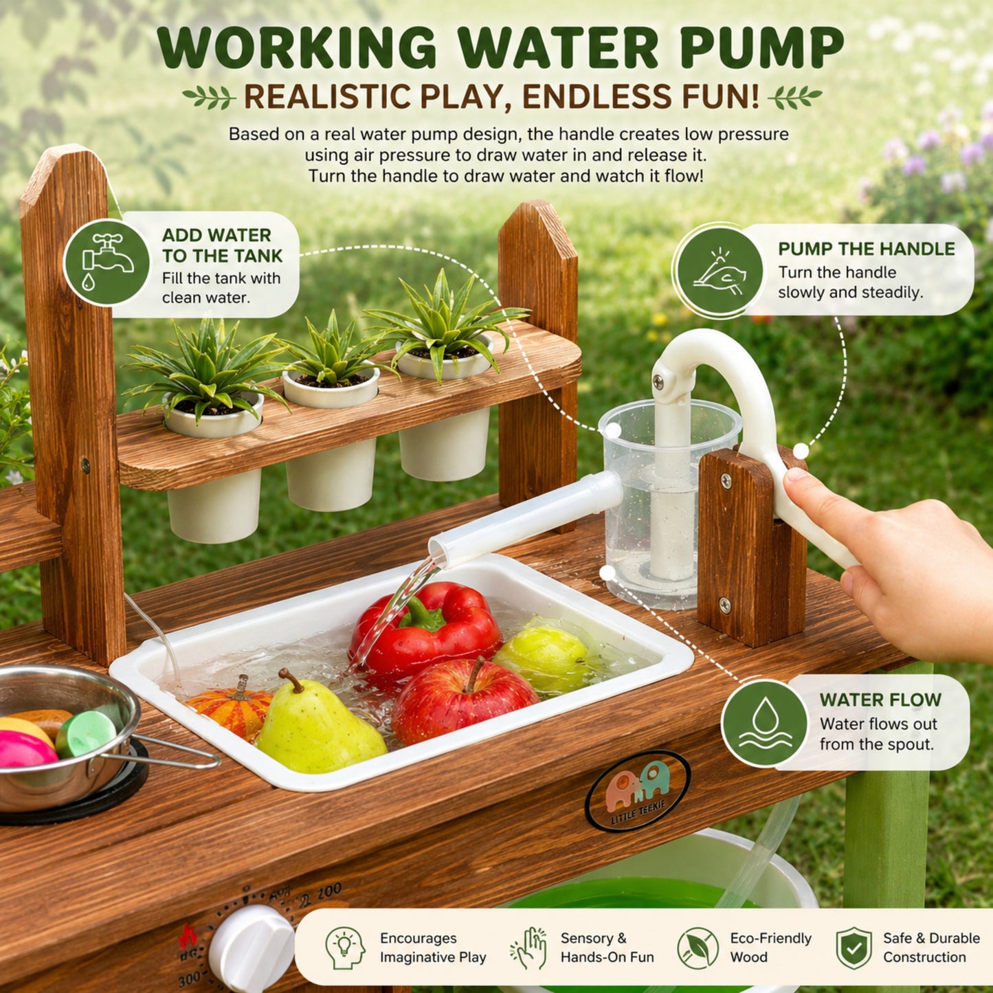 Little Teekie Wooden Mud Kitchen with Water Pump