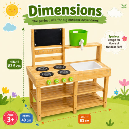 Little Teekie Wooden Outdoor Mud Kitchen with Blackboard