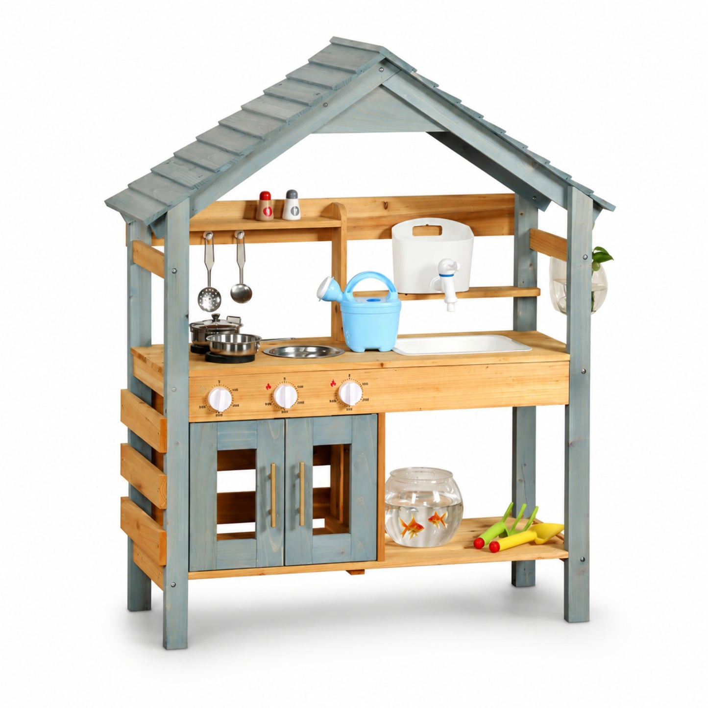 Little Teekie Wooden Mud Kitchen with Playhouse Roof