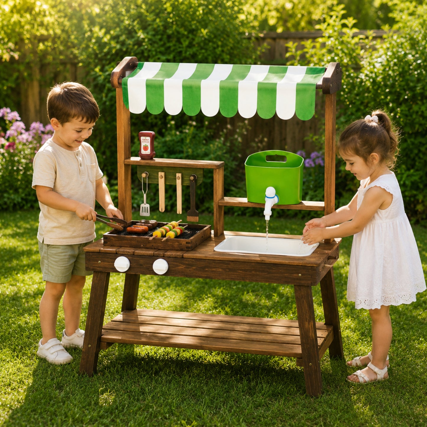 Little Teekie Wooden Outdoor BBQ Kitchen with Canopy