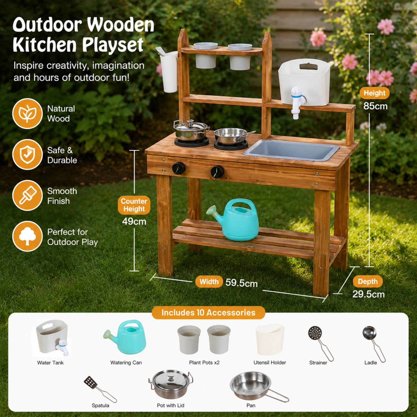 Little Teekie Outdoor Wooden Mud Kitchen with Running Water