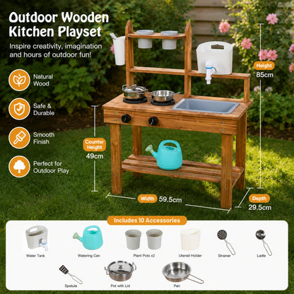 Little Teekie Outdoor Wooden Mud Kitchen with Running Water