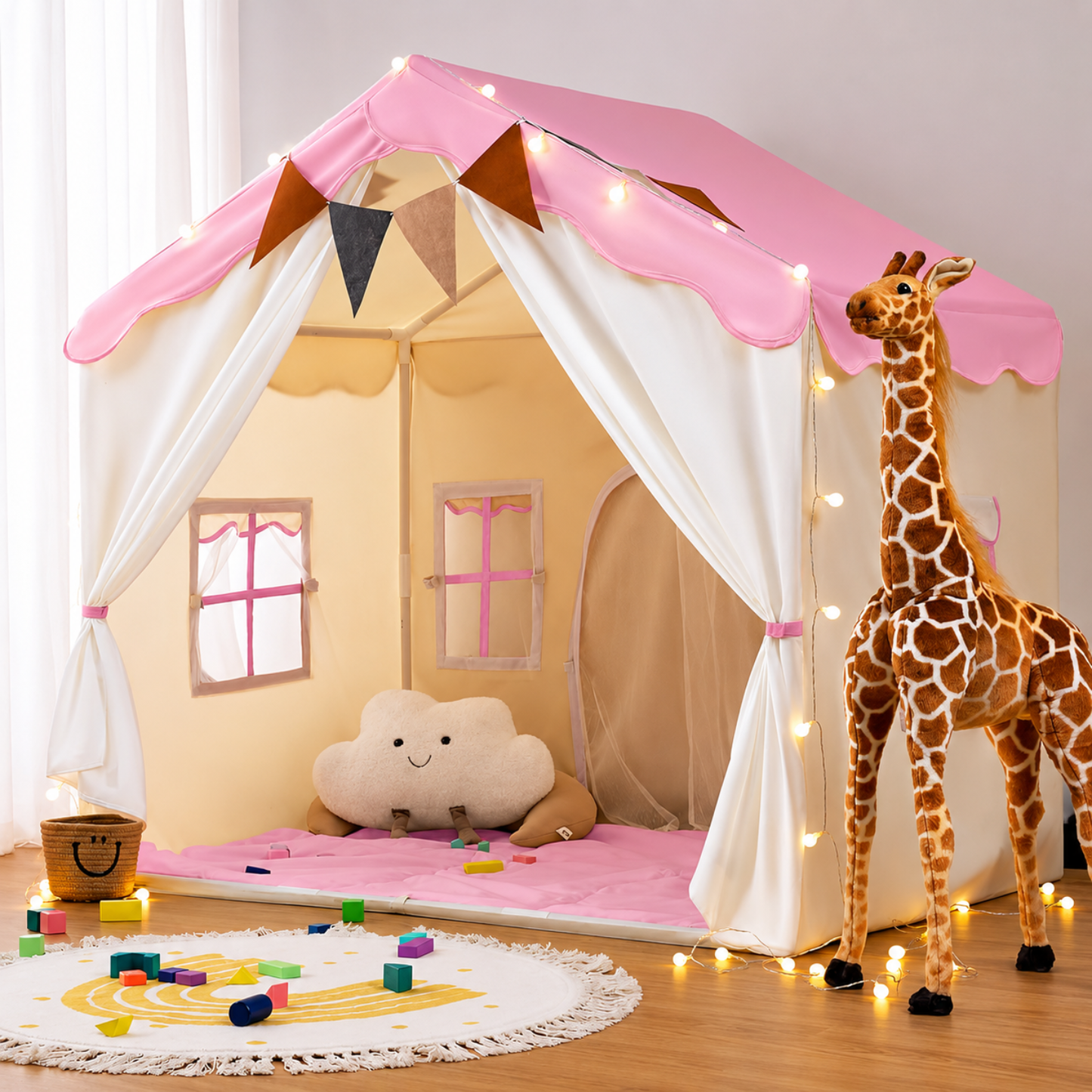 Little Teekies Kids Play Tent with Lights and Mat Cozy Indoor Playhouse